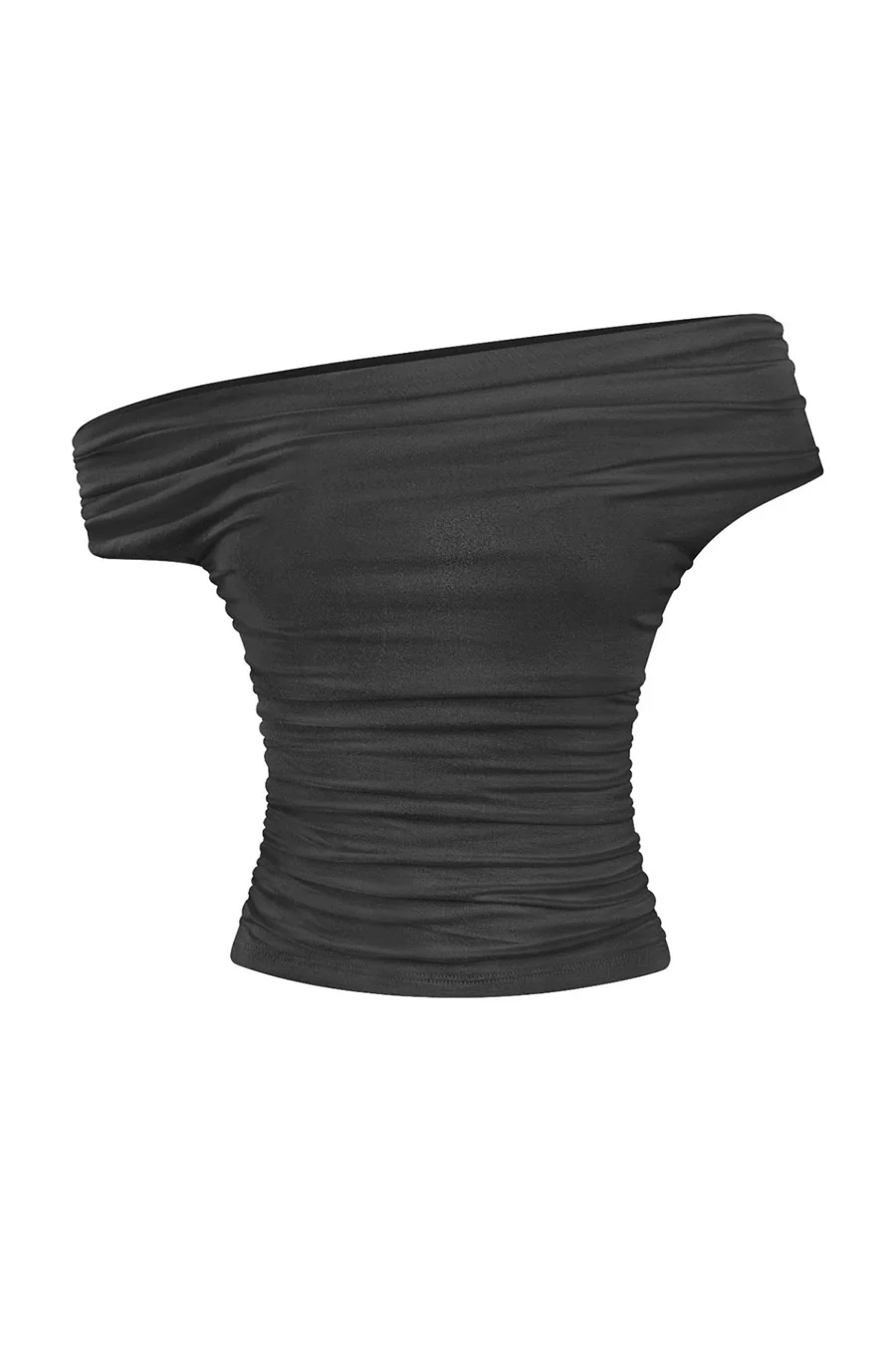Tresser™ Asymmetrical Off Shoulder Ruched Crop Top (Double-Layer) - Image 7