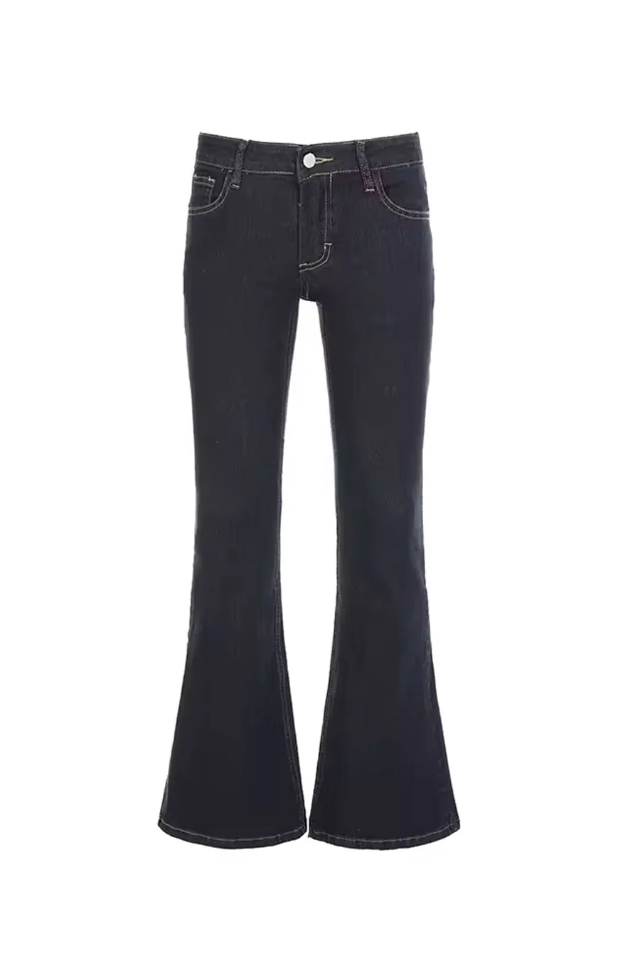 Y2K 2000s Low-Rise Dark Wash Flare Boot Cut Jean with Good Stretch - Image 5