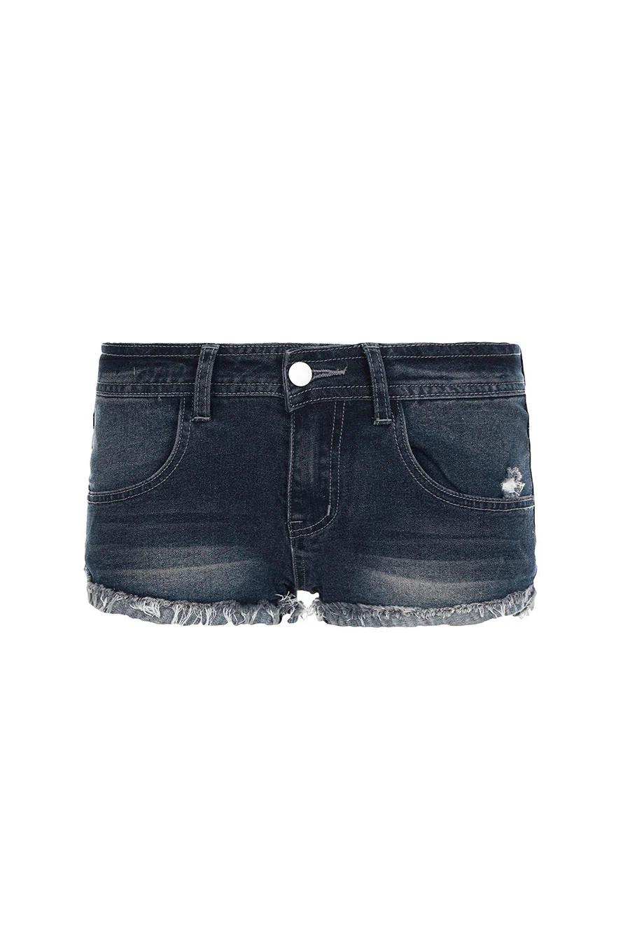 Y2K 2000s Low-Rise Distressed  Dark Wash Denim Shorts with Frayed Folded Hem - Image 9