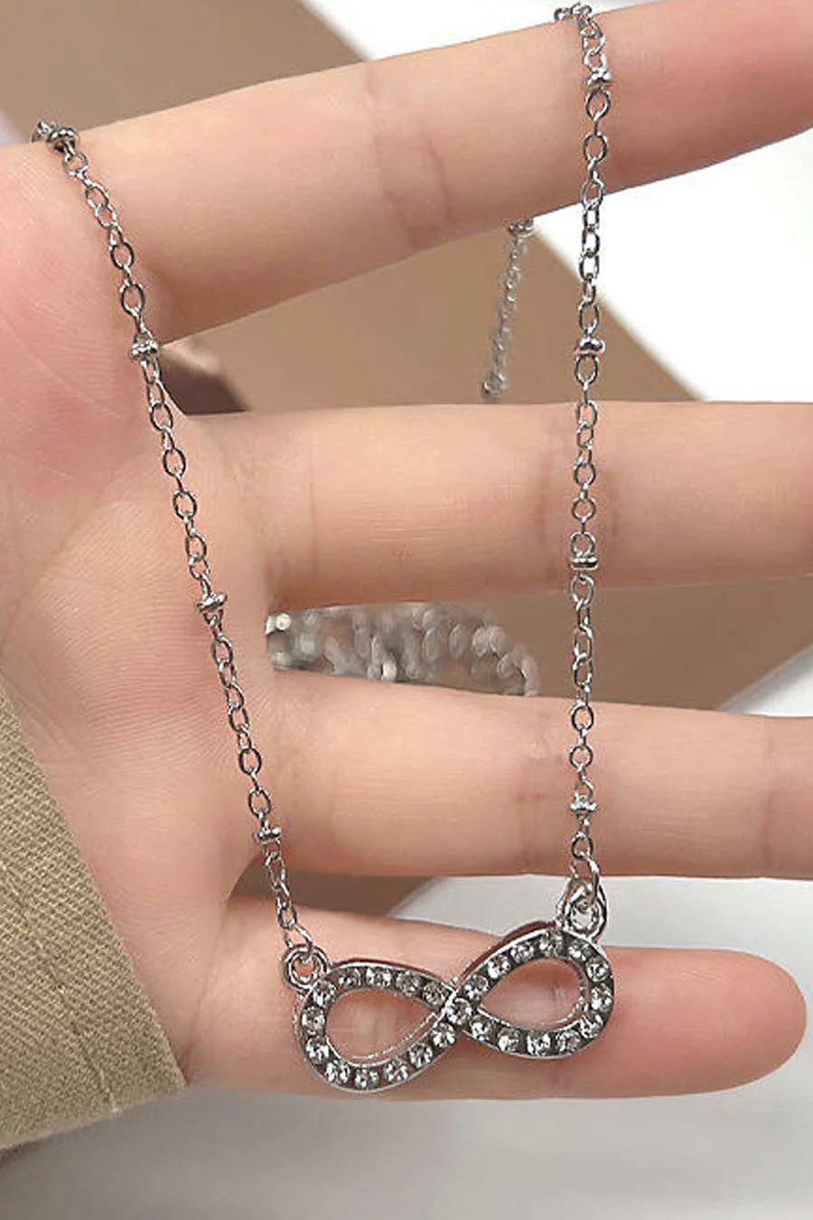 Y2K Crystal Infinity Pendant Dainty Necklace - Image 4