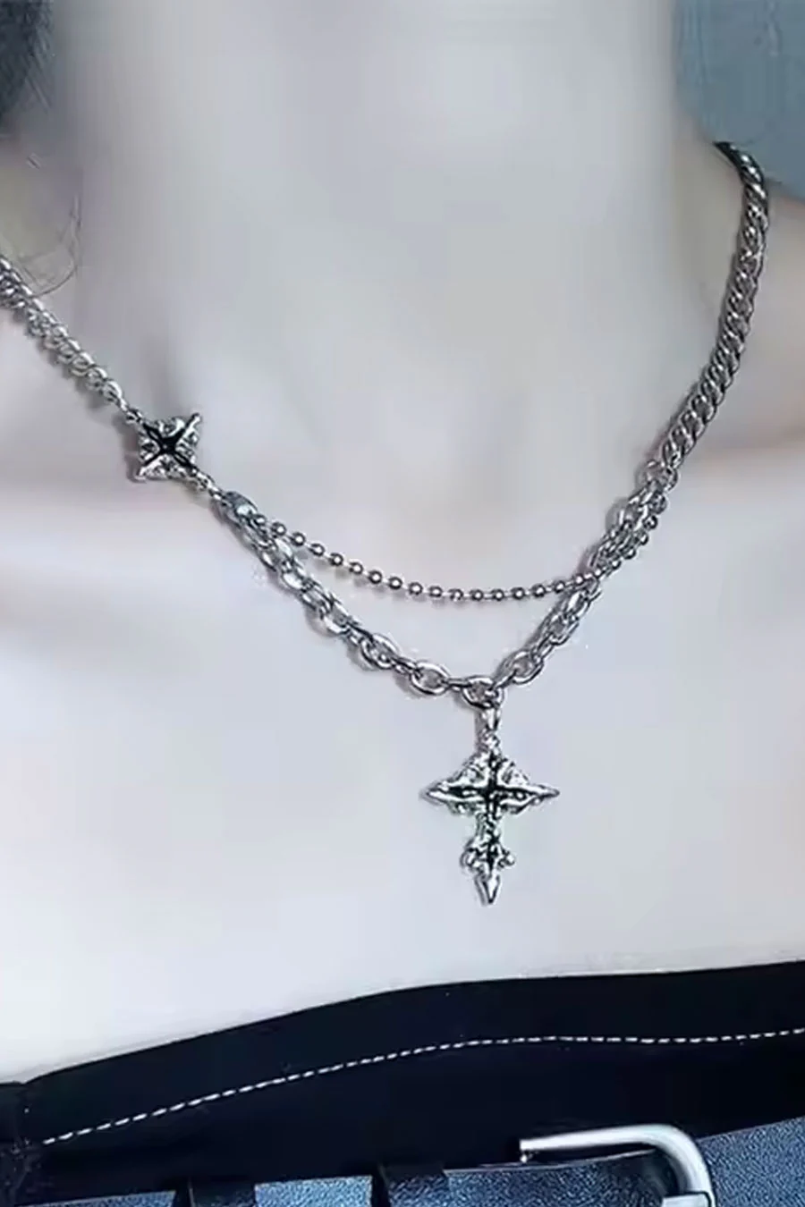 Y2K Gothic Steel Cross Chain Necklace - Image 2