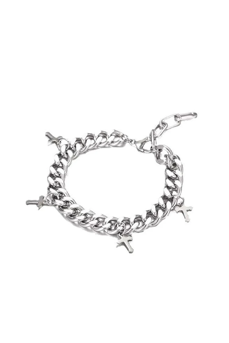Y2K Gothic Steel Small Cross Charm Chunky Chain Bracelets