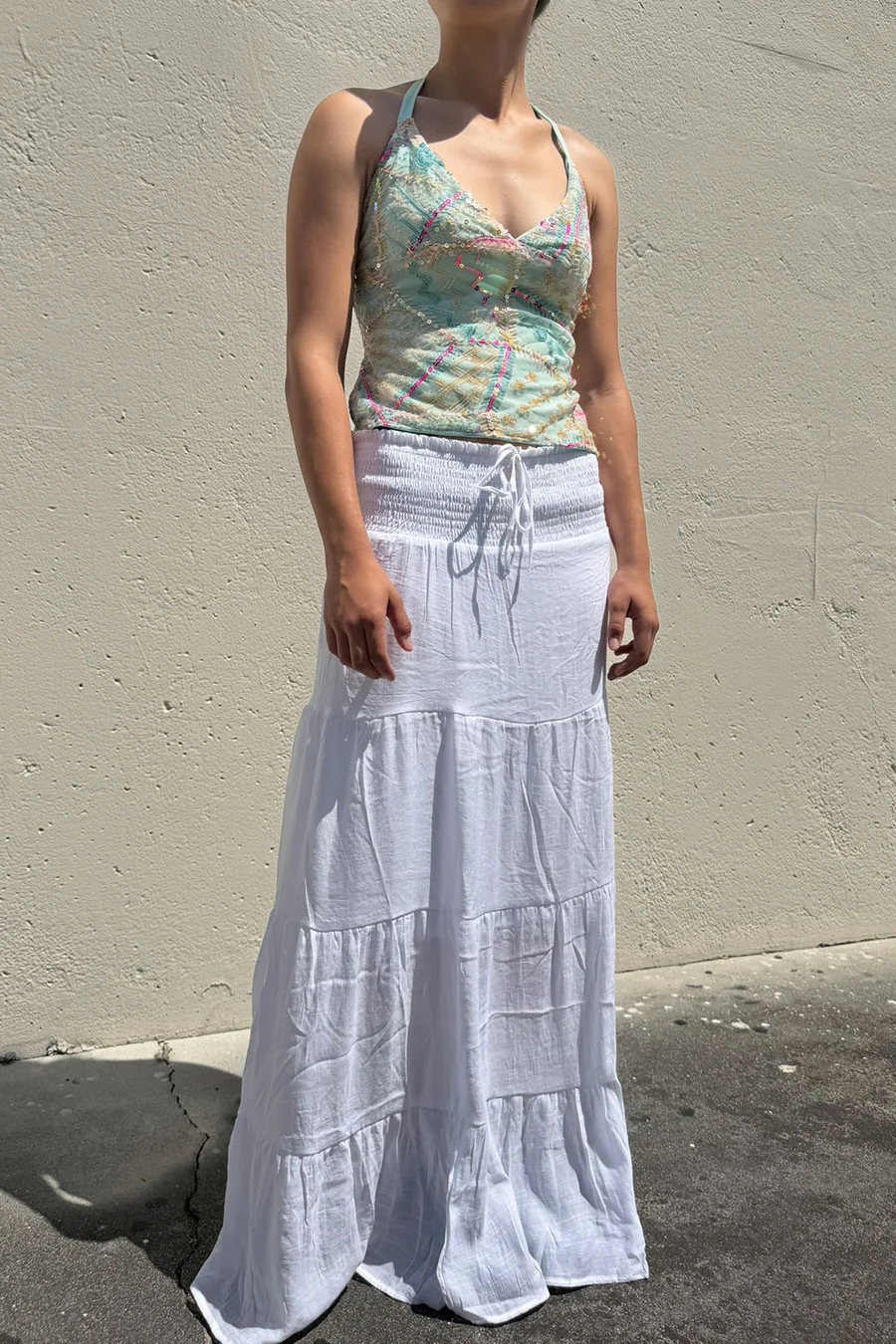 Y2K Vintage Boho Style Sequin V-Neck Top with Tie Back - Image 6
